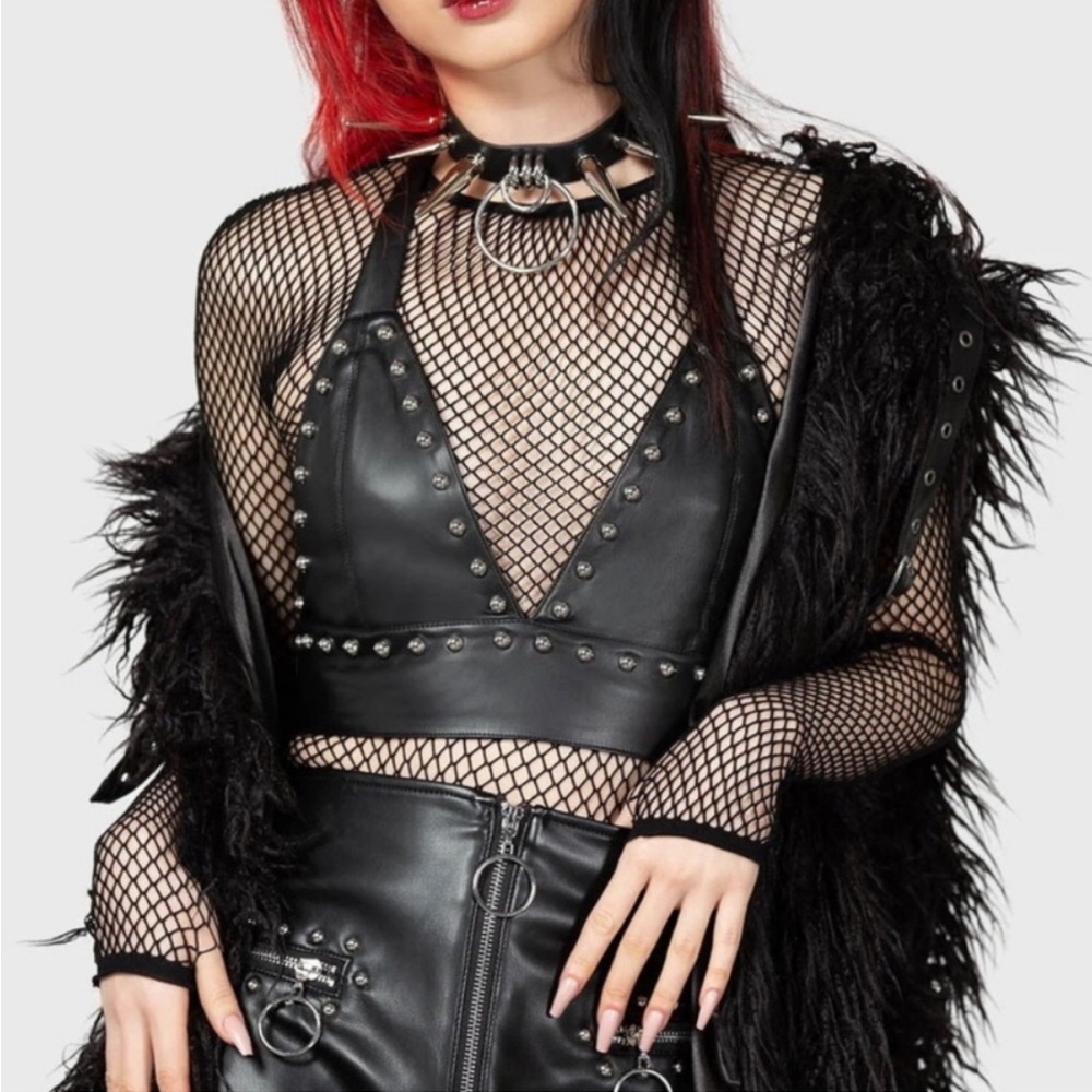 Killstar Black Embellished studded Cut Out Crop Alisse Bralet Top SZ S. G1 - Picture 6 of 13